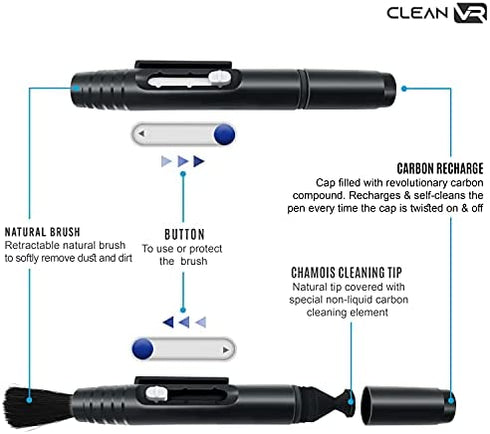 Clean VR Kit for Cleaning Virtual Reality Accessories | Compatible with Oculus Quest 2 | Lens Cleaning Pen + 2 Microfiber Cloths