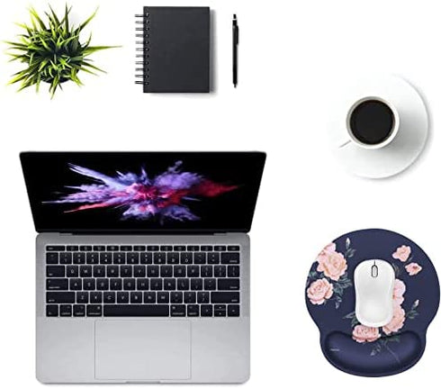 MOSISO Mouse Pad Gel Wrist Rest Support, Camellia Ergonomic Mousepad Non-Slip Base Home/Office Pain Relief & Easy Typing Cushion for Laptop with Neoprene Cloth & Raised Memory Foam, Blue