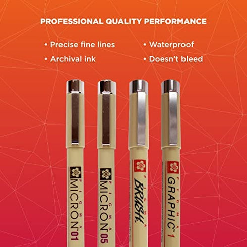 Sakura Pigma 50040 Micron Blister Card Ink Pen Set, Sepia, Pigma 4CT Set