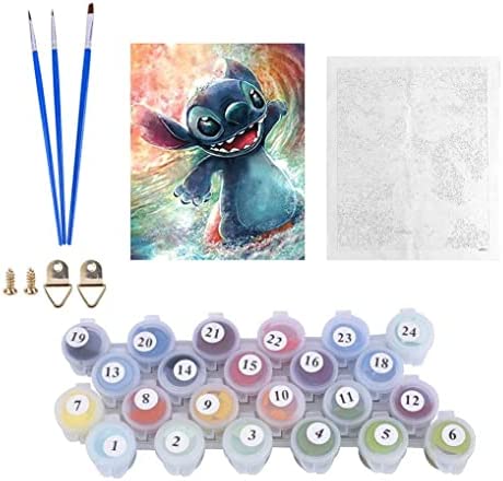 Kimily DIY Paint by Numbers for Adults Kids Disney Lilo and Stitch Paint by Numbers DIY Painting Disney Acrylic Paint by Numbers Painting Kit Home Wall Living Room Bedroom Decoration Lilo Stitch Surf