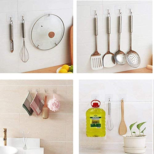 Adhesive Hooks Utility Hooks 44 lb/ 20 kg(Max), Heavy Duty Coat Hooks Waterproof and Oilproof Seamless Hooks, Reusable Wall Hook for Bathroom Kitchen