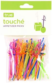 True Spear Appetizer Picks, Mini Sword Toothpicks, Party Supplies, Multicolor, Food-Safe Plastic, Set of 50