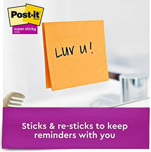 Post-it Super Sticky Notes, 3x3 in, 5 Pads, 2x the Sticking Power, Neon Orange, Recyclable (654-5SSNO)
