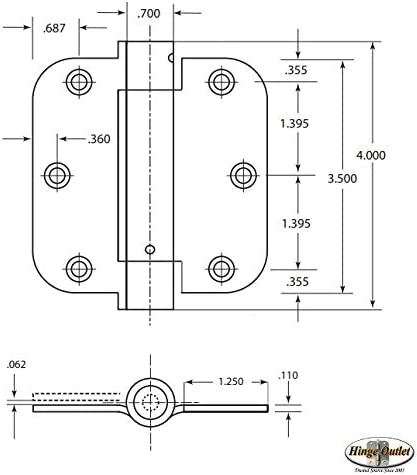 Hinge Outlet Adjustable Spring Hinges, 3.5 Inch with 5/8 Inch Radius in Satin Nickel, Self Closing Hinges, Door Closing Hinges, 2 Pack