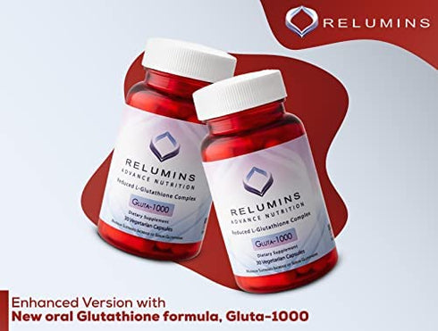 Relumins Advance Nutrition - 1000mg Reduced L-Glutathione Complex 2X More Effective Than Jarrow at Raising Serum Glutathione, Antioxidant - Alpha Lipoic Acid, Rosehips - 30 Veggie Caps