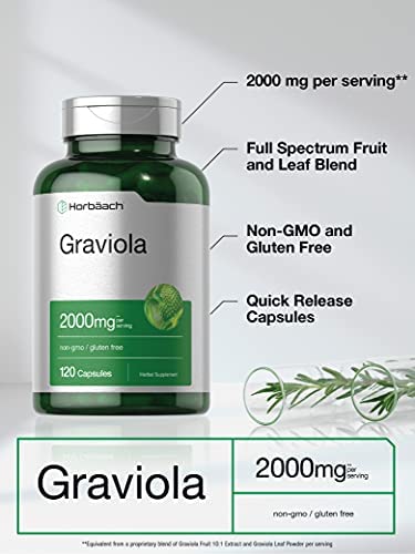 Graviola Extract 2000 mg 120 Capsules | Non-GMO, Gluten Free | Soursop (Annona Muricata) | by Horbaach