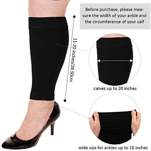 3 Pairs 20 Inches XXL Wide Plus Size Calf Compression Socks for Circulation Compression Long Legs Sleeves 20 - 30 mmHg Calf Muscle Compression Sleeve for Women Men