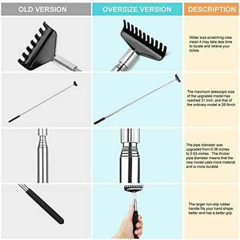 Oversized Portable Extendable Back Scratcher, Upgraded Metal Stainless Steel Telescoping Back Scratcher Tool with Canvas Carrying Bag (Black)