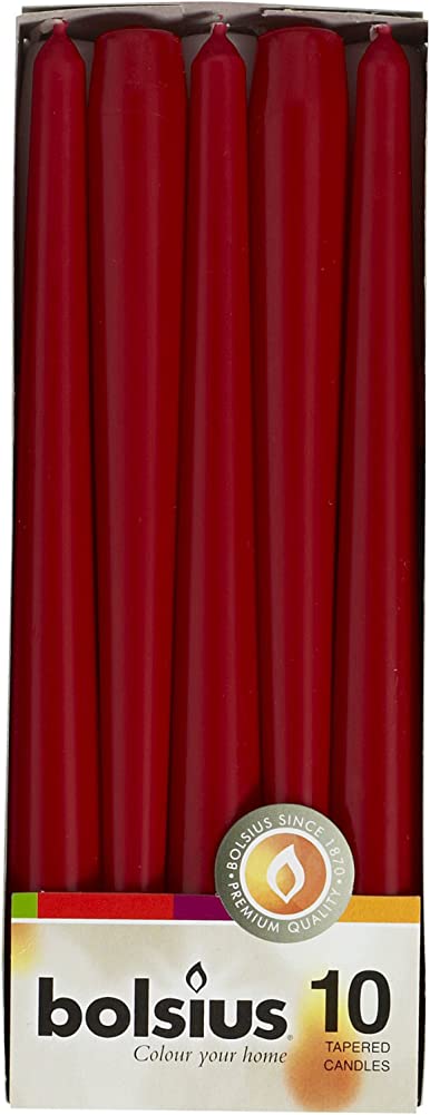 BOLSIUS 10 Pack Unscented 10 Inch Dark Red Household Taper Candles - 7.5 Hour Burning Time - Premium European Quality - Smokeless Dripless Taper Candlesticks - Perfect for Church, Party, and Everyday