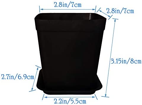 Xilanhhaa 24 Pack 3 inch Black Square Nursery Flower Pots Plastic Plant Pot with Saucer,Seedling Nursery Transplanting Planter Container for Your Room,Garden Office and Balcony Decor