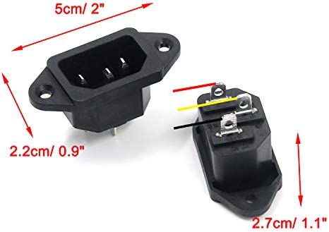Antrader 2pcs IEC 320 C14 Male 3 Pins Screw Mount Inlet AC Power Plug Adapter Connector Socket AC 250V 10A Black with Wires