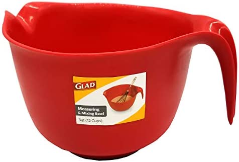 Glad Mixing Bowl with Handle – 3 Quart | Heavy Duty Plastic with Pour Spout and Non-Slip Base | Dishwasher Safe Kitchen Supplies for Cooking and Baking, Red
