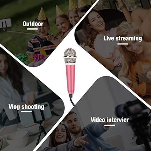 Mini Microphone,Portable Vocal Tiny Microphone, Asmr Microphone,Phone Microphone, Mini Karaoke Microphone for Voice Recording Chatting and Singing On iPhone,Android,Laptop Notebook (Pink)
