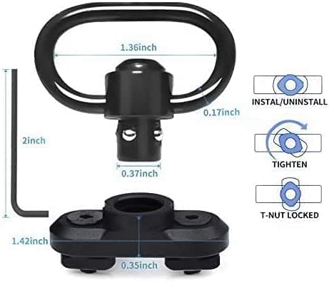 Theopot 2 Point Sling and 2 Pack Qucik Release QD Sling Swivels Mount Adjustable Length,Push Button QD Sling Mount Sling Swivels(Black)