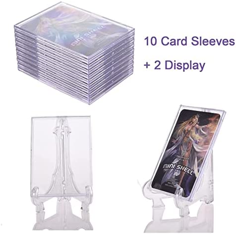 Tpoael Cards Sleeves Top Loaders 10 Hard Acrylic Card Protector Clear Card Brick + 2 Display Stand Fit for Trading Cards,Standard Sports Cards,Baseball Card Holder Cases Collectibles White