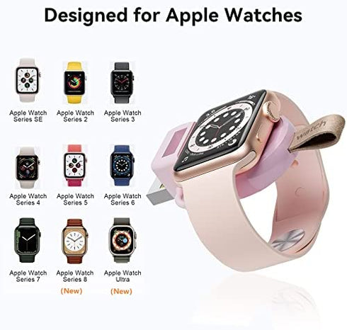 LVFAN Charger for Apple Watch, Portable iWatch Charger USB Wireless Charger Fast Charging Magnetic Cordless Car Travel Charger for Apple Watch Series 8 7 6 5 4 3 2 1 SE (Pink)