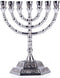 Jerusalem Large 12 Tribes of Israel 7 Branch Temple Menorah Silver 8"