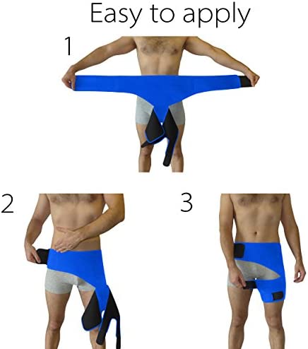 ROXOFIT Hip Brace - Hamstring Thigh Compression Support - Sciatica Pain Relief Brace - Wrap for Hip Flexor Strain, Groin Pull, SI Joint, Arthritis, Bursitis, Sciatic Nerve for Men, Women (Blue)