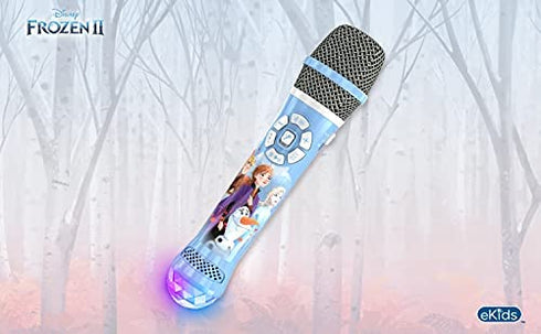 eKids Disney Frozen 2 Bluetooth Karaoke Microphone with LED Disco Party Lights, Portable Bluetooth Speaker Compatible with Siri Google Assistant, for Fans of Frozen Toys and Gifts