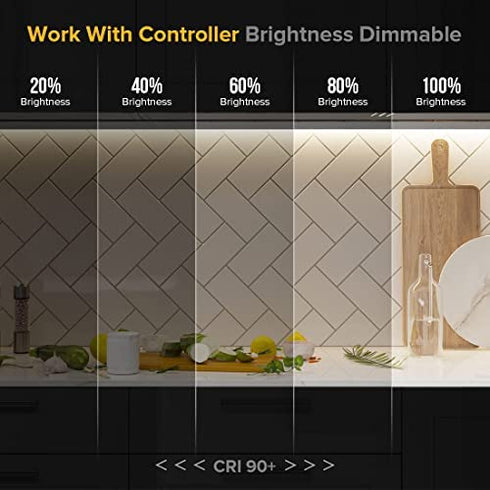 BTF-LIGHTING FCOB COB Flexible High Density Uniform Light LED Strip 10W/m 16.4FT DC24V Warm White 3000K CRI 90+ 8mm Width Dimmable LED Ribbon for Bedroom Kitchen Home Indoor Decoration