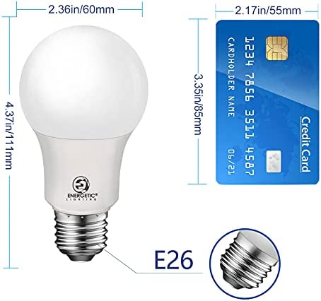 Energetic 60 Watt LED Light Bulb Daylight 5000K, Dimmable A19 LED Bulb, Energy Star Rated, CRI90+, 800lm, UL Listed, 6 Pack