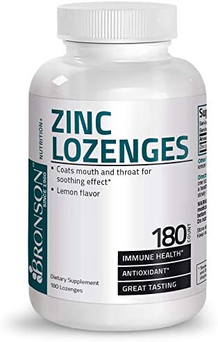 Bronson Zinc Lozenges Antioxidant & Immune Support Supplement Lemon Flavored, 180 Chewable Tablets
