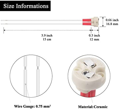 DiCUNO G4, GU5.3 Bi-Pin Ceramic Base Socket, MR16, MR11 Halogen Incandescent LED Bulb Holder Wire Connector (12pcs)