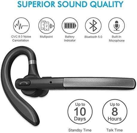 Bluetooth Headset Bluetooth Earpiece for Cellphones, Wireless Bluetooth 5.0 Hands-Free Earphones for Driving/Office/Business in-Ear Piece with Mic for iPhone Android Samsung Laptop