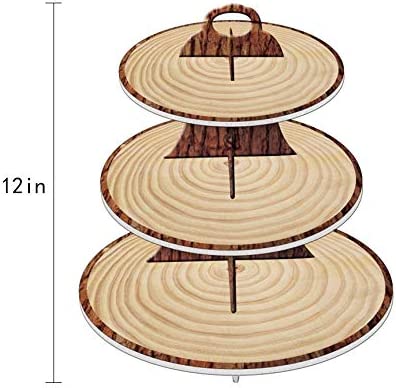 Wood-Grain 3-Tier Cardboard Cupcake Stand/Tower | Wild One, Woodland Animal Baby Shower Decorations, Camp-Fire Party Supplies, Lumberjack Theme Birthday Decor, Western Cowboy/Cowgirl Birthday Parties