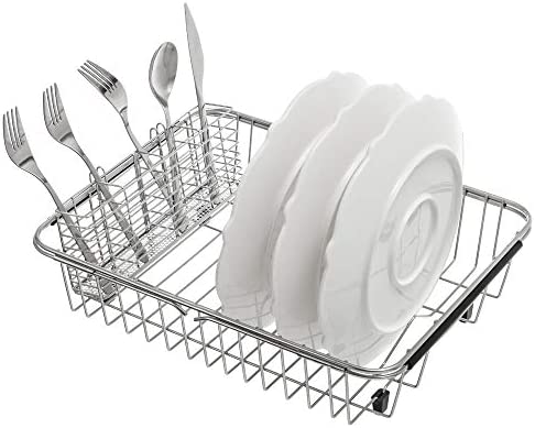 Slideep Stainless Steel Cutlery Utensil Holder Silverware Organizer Rack with Hooks Removable Drying Rack Silverware Holder Utensil Cutlery Basket Kitchen Dish Drainer Dish Drying Rack