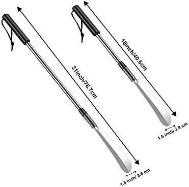 Blulu 2 Pack Stainless Steel Shoe Horns Long Handle Shoe Horn with Comfort Grip for Various Boots and Shoes Designed for Pregnant Women (Silver)