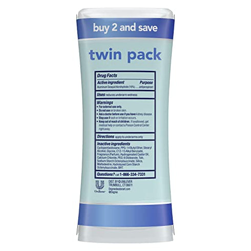 Degree Advanced Antiperspirant Deodorant 72-Hour Sweat & Odor Protection Shower Clean Antiperspirant for Women with MotionSense Technology 2.6 oz Twin Pack