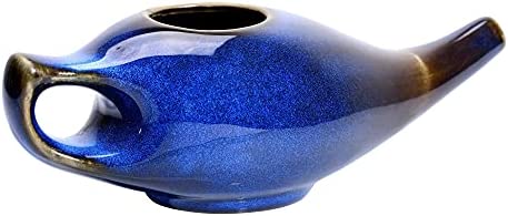 Ceramic Neti Pot, Premium Handcrafted Durable, Dishwasher Safe, for Nasal Cleansing + 5 Sachet Neti Salt, 225 Ml. (7.6 FL Oz) Capacity - Elegant Blue Gradient Color