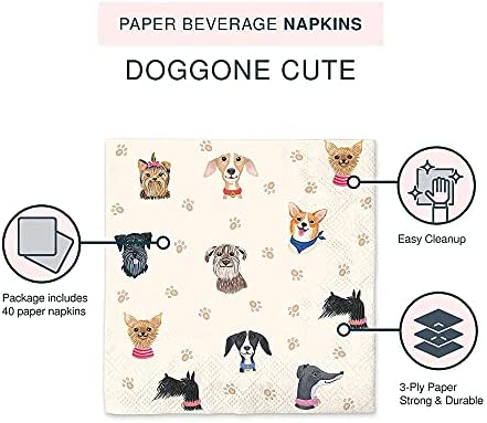 Paper Lunch Napkins by Studio Oh! - Doggone Cute - Pack of 40 - Full-Color Art - 3-Ply Strong & Durable, Easy Cleanup - for Everyday & All Occasions