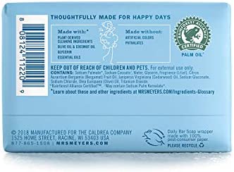 Mrs. Meyer's Bar Soap, Use as Body Wash or Hand Soap, Made with Essential Oils, Rain Water, 5.3 oz, 1 Bar