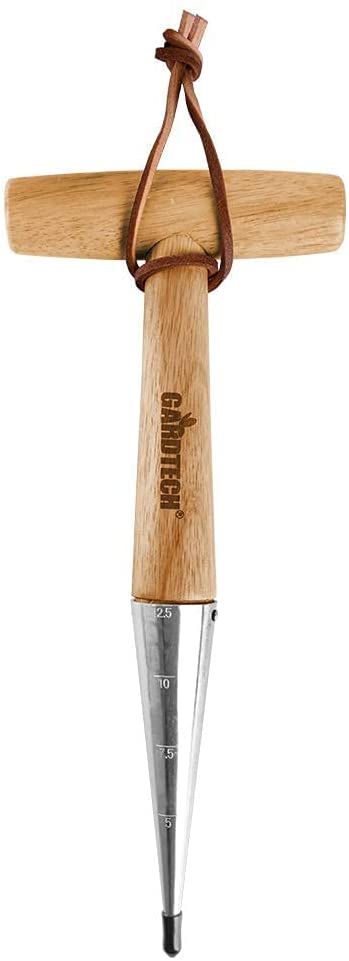 Gardtech Hand Dibber with Wooden Handle, Chrome Coated Stainless Steel Head - Lightweight Sturdy Hand Held Bulb Planter for Tulip Daffodil Crocus Garden Tool (Dibber)