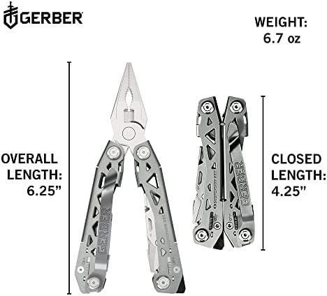 Gerber Gear 30-001364N Suspension-NXT, 15-in-1 Multitool Knife, Needle Nose Pliers Pocket Knife with Pocket Clip, EDC Gear, Steel