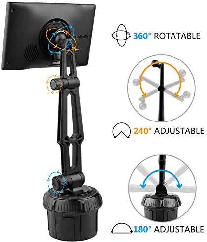 GPS Car Mount Cup Holder with Adjustable Arm for Garmin - Replacement GPS Cupholder Ball Mount for Garmin Nuvi Dezl Drive Drivesmart Zumo Driveassist DriveLuxe StreetPilot RV Portable Navigator