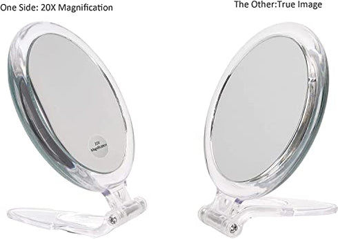 20X Magnifying Mirror, Two Sided Mirror, 20X/1X Magnification, Folding Makeup Mirror with Handheld/Stand,Use for Makeup Application, Tweezing, and Blackhead/Blemish Removal.4Inches (Silver)