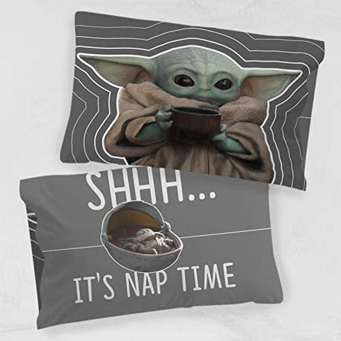 Jay Franco Star Wars The Mandalorian Coffee 1 Pack Pillowcase - Double-Sided Kids Super Soft Bedding - Features The Child Baby Yoda Grogu (Official Star Wars Product)