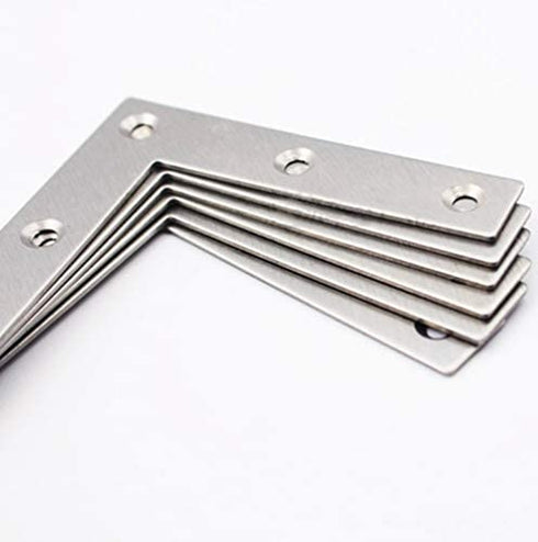 Flat L Shaped Corner Bracket, Tiberham 10 Pcs 80 x 80 mm Stainless Steel Right Angle Corner Brace Repair Plate, Heavy Duty Furniture Fastener Joint Corner Connector for Wood Shelf Cabinet Table Chair