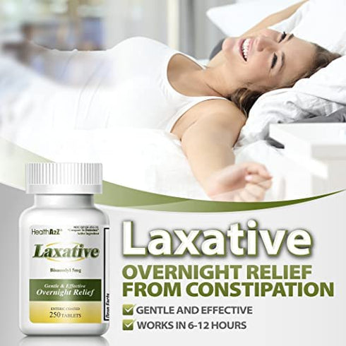 HealthA2Z Laxative (BISACODYL 5MG) 250 Count, Compare to Dulcolax® Laxative Tablets