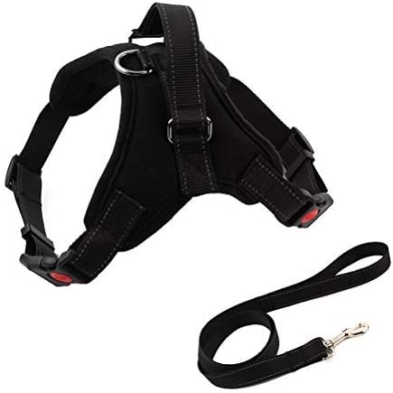 Heavy Duty Adjustable Pet Puppy Dog Safety Harness with Leash Lead Set Reflective No-Pull Breathable Padded Dog Leash Collar Chest Harness Vest with Handle for Small Medium Large Dogs Training Walking