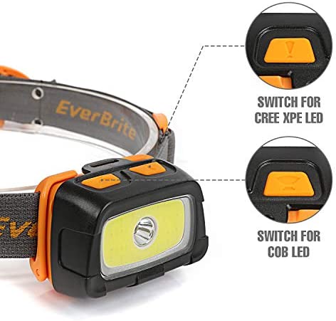 EverBrite Headlamp-300 Lumens Headlight with Red/Green/White Light and Tail Light, 7 Lighting Modes, Perfect for Trail Running, Camping, Hiking and More, Adjustable Headband,3 AAA Batteries Included