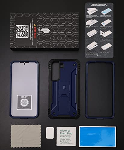 Poetic Revolution Case for Samsung Galaxy S22 5G 6.1 inch, Built-in Screen Protector Work with Fingerprint ID, Full Body Rugged Shockproof Protective Cover Case with Kickstand, Navy Blue