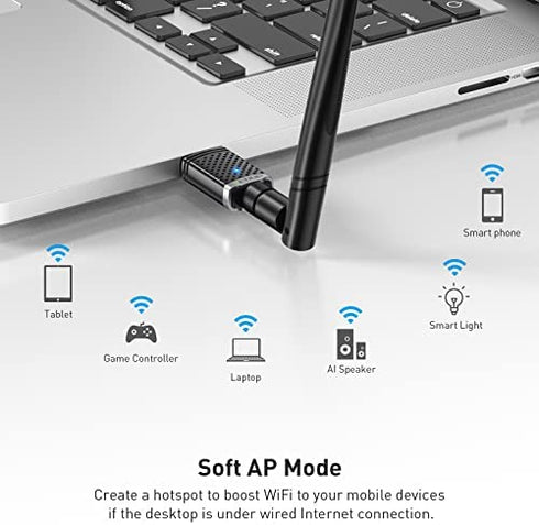Wireless USB WiFi Adapter for PC, AC1300Mbps USB 3.0 Wireless WiFi Dongle 2.4G/5G Dual Band Network Adapter Wireless Adapter for Windows 11 / 10/ 8/ 7/ XP Mac 10.7 to 10.15 Laptop Desktop Gaming