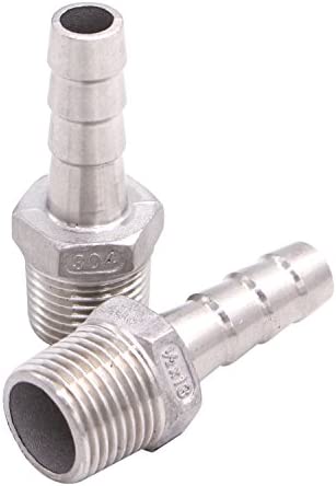 DERNORD Stainless Steel 1/2" Hose Barb x 1/2" NPT Male - Home Brew Pipe Fitting Pack of 2