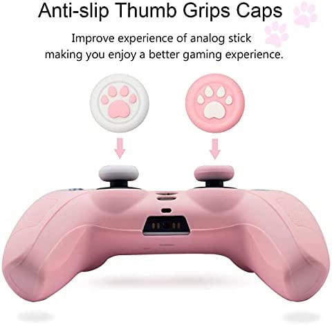 BRHE PS5 Controller Skin Grip Cover Anti-Slip Silicone Protector Rubber Case Cute Kawaii Accessories Set Gamepad Joystick Shell with 2 Thumb Grip Caps (Full Covered, Pink)