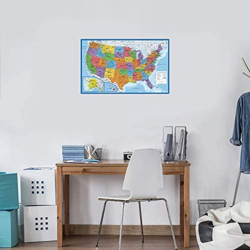 3 Pack - World & USA Map Poster Set + Periodic Table of The Elements Chart for Kids (Laminated, 18" x 29)