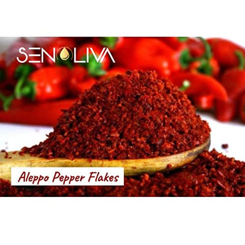 Senoliva- 100% Natural Aleppo Pepper | Premium Crushed Red Pepper Flakes | Chilli Flakes | Mildly Hot Paprika | Sweet & Salty Red Chilli Pepper | Cooking Spice | Middle Eastern & Mediterranean Cuisine